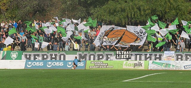 Cherno More ultras on the stadium's eastern stand.