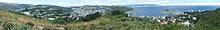 Panorama of view across most of residential Island Bay