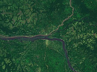 Satellite image of the confluence of the Uelle (from below) and Mbomou (from above)