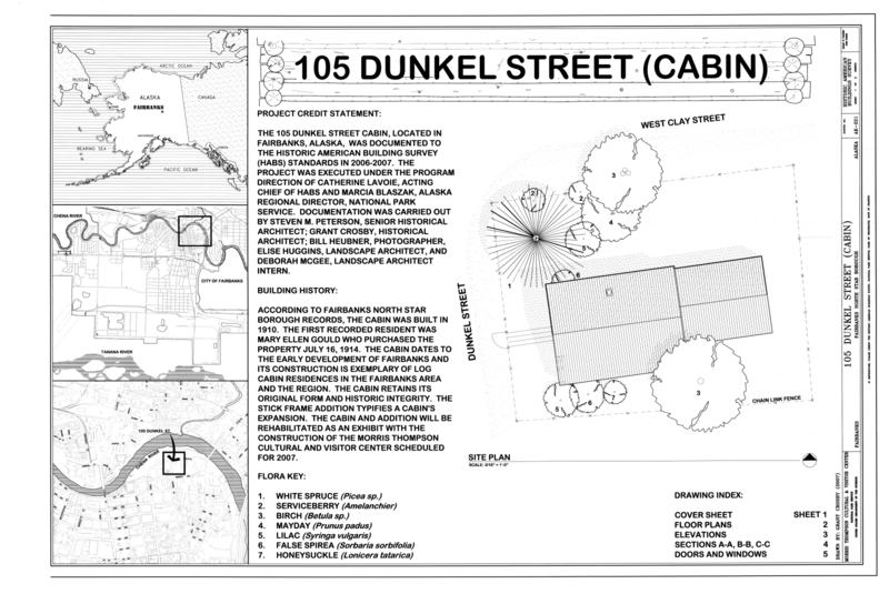 File:Cover Sheet and Site Plan - 105 Dunkel Street (Cabin), 105 Dunkel Street, Fairbanks, Fairbanks North Star Borough, AK HABS AK-221 (sheet 1 of 5).png