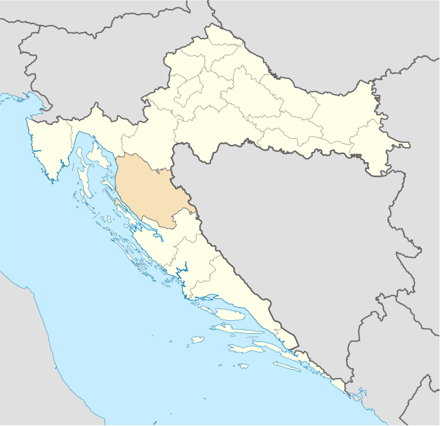 Личко-сењската Жупанија (портокалова боја) во Хрватска (жолта боја)