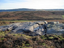 Cup and ring marked outcrop at Hunterheugh Crags - geograph.org.uk - 1110086.jpg