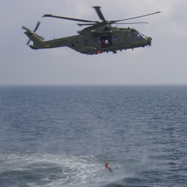 Danish Air Force AW101 hoisting from water