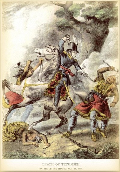 Nathaniel Currier's lithograph (c. 1841) is one of many images that portrayed Johnson as Tecumseh's killer.