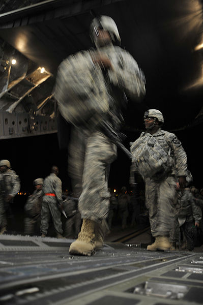 File:Defense.gov News Photo 100813-F-6188A-007 - U.S. Army soldiers board a C-17 Globemaster III aircraft at Sather Air Base Iraq on Aug. 13 2010. The soldiers redeployed as part of the.jpg