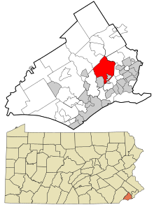 Delaware County Pennsylvania bünyesinde bulunan ve olmayan alanlar Springfield vurgulanmıştır.svg