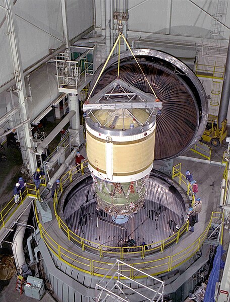 A Delta III DCSS upper stage undergoing testing at Plum Brook Field Station in January 1998