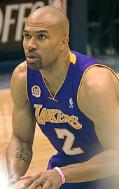 Fisher playing for the Lakers in 2008 Derek Fisher 2008 (cropped).jpg