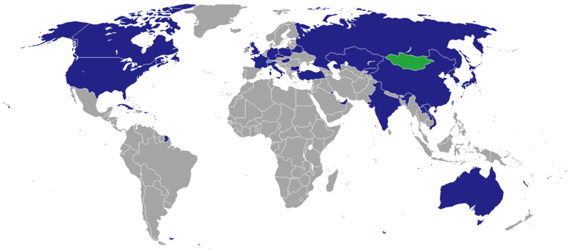 Map of diplomatic missions in Mongolia