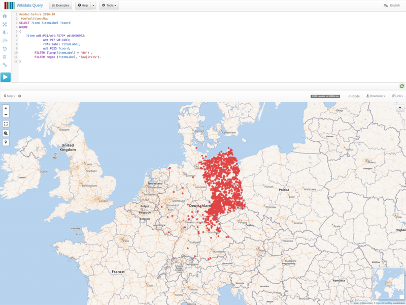 Distribution of names of human settlements ending in -ow or -itz in Germany