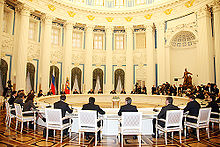 Medvedev meeting with members of the first 100 candidates on 4 March 2009 at the Kremlin. Dmitry Medvedev 4 March 2009-1.jpg