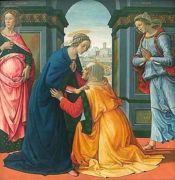 Marie et Élisabeth (à genoux) peintes par Domenico Ghirlandaio en 1491.