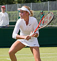 Donna Vekić competing in the first round of the 2015 Wimbledon Qualifying Tournament at the Bank of England Sports Grounds in Roehampton, England. The winners of three rounds of competition qualify for the main draw of Wimbledon the following week.