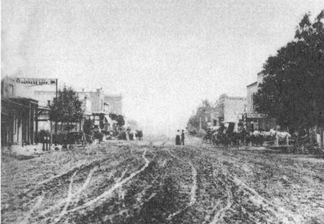 Looking east from D St. toward 3rd St. in downtown San Bernardino in 1864