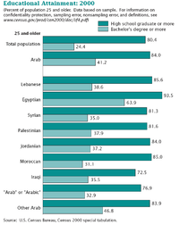 35% of Syrians 25 years and older have a Bachelor's degree or more, compared to 24.4% of all Americans Education-USA-Arabs.png