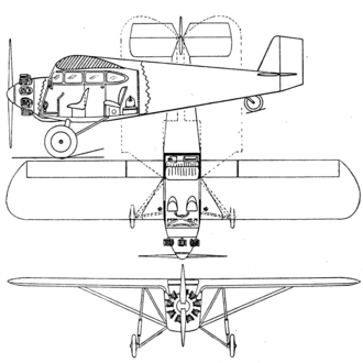 Fairchild 41 3 view drawing from Aero Digest January 1929 Fairchild 41 3 view Aero Digest January 1929.png