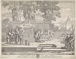 Julius Caesar Aleksanteri Suuren haudalla. Gerard van Houtenin kuvitelma, 1700–1706.