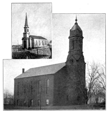 The congregation's first (1859-60) and second (1868-1869) buildings in East Somerville First Universalist Church, Somerville, Massachusetts.png