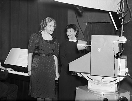 Singer Tatjana Angelini recording the Swedish voice of Snow White in Snow White and the Seven Dwarfs, 1938
