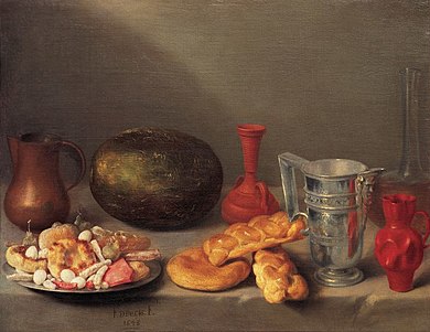 Still Life with Bread by Francisco de Palacios, Graf Harrach Family Collection, Art Gallery, 1648 Francisco de Palacios 001.jpg