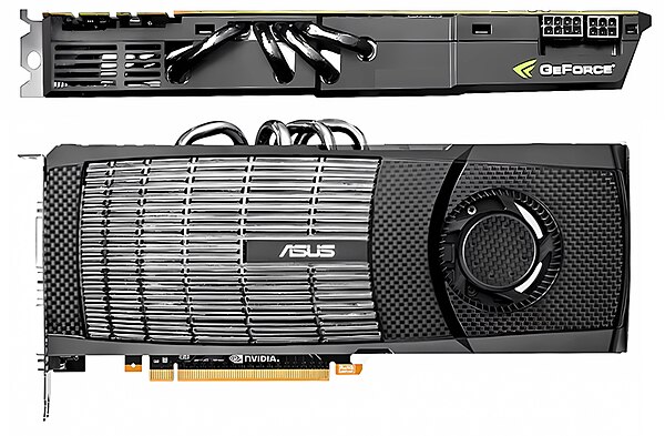 The GeForce GTX 480, released in 2010 as the flagship unit of the 400 series. This particular model manufactured by NVIDIA board-partner, ASUS.