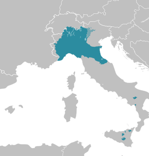 التوزع الجغرافي للمتحدثين باللغات الغالية الإيطاليقية