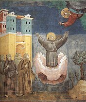 Éxtasis de San Francisco de Asís, fresco de Giotto, pintura gótica italiana, finales del siglo XIII o comienzos del siglo XIV.