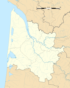 Mapa konturowa Żyrondy, na dole nieco na prawo znajduje się punkt z opisem „Lignan-de-Bazas”