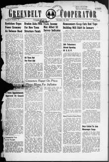 Greenbelt Cooperator front page, December 19, 1941. Greenbelt Cooperator Dec 19 1941 front page.pdf