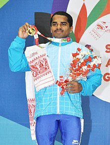 Guru Raja (India) won the gold medal in 56 kg Men's weightlifting, at 12th South Asian Games-2016, in Dispur, Guwahati on February 06, 2016.jpg