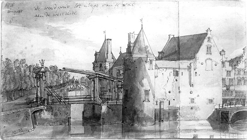 File:HUA-36763-Gezicht over de stadsbuitengracht te Utrecht op de Weerdpoort en brug uit het noordwesten met links de singel en rechts de Zandbrug en de voorgevels v.jpg