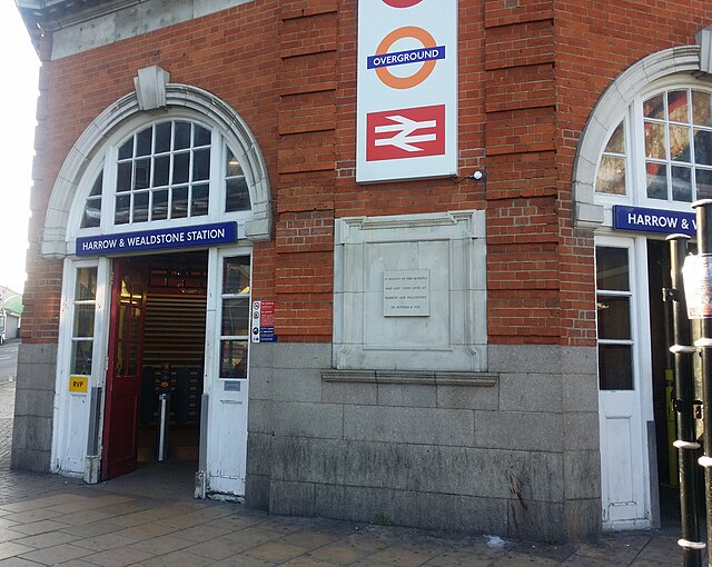 The north entrance to Harrow and Wealdstone railway station where a memorial to the disaster that occurred there in 1952 was unveiled fifty years late