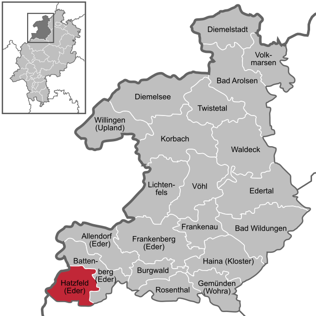 Läget för Hatzfeld (Eder) i Landkreis Waldeck-Frankenberg