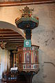 English: Hobøl church. Østfold, Norway. Pulpit