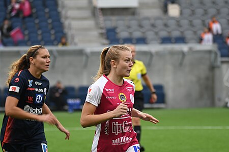 During a relaxation of the pandemic restrictions in the fall, press accreditation could be given for a few soccer games. Here, a closeup of soccer player Beata Olsson during a match between IK Uppsala and Linköping FC.