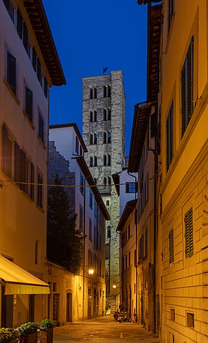 Romanesque belltower of the church of Santa Maria della Pieve, Arezzo, Italy.