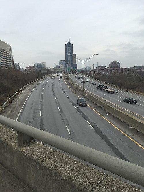 View of I-70 looking east from a pedestrian bridge in Columbus