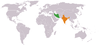 نقشهٔ موقعیت ایران و هند.