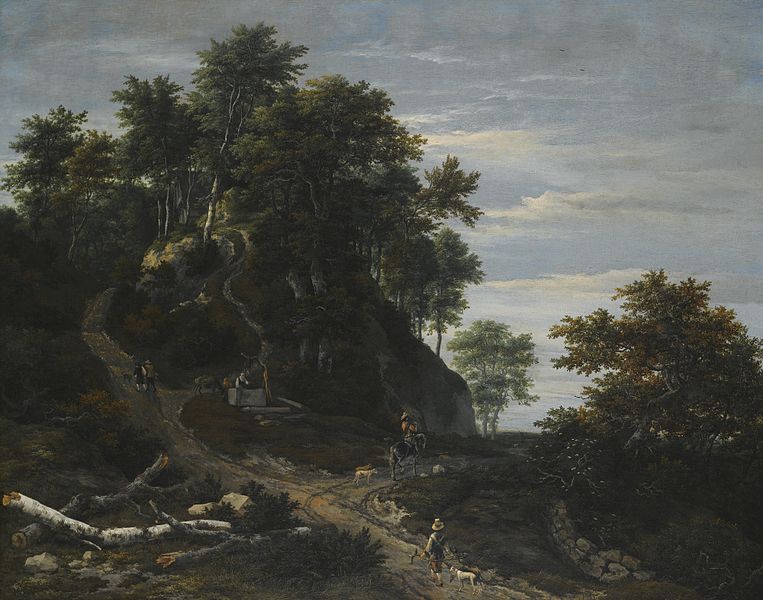 File:Jacob van Ruisdael - Hilly Wooded Landscape with a Falconer and a Horseman.jpg