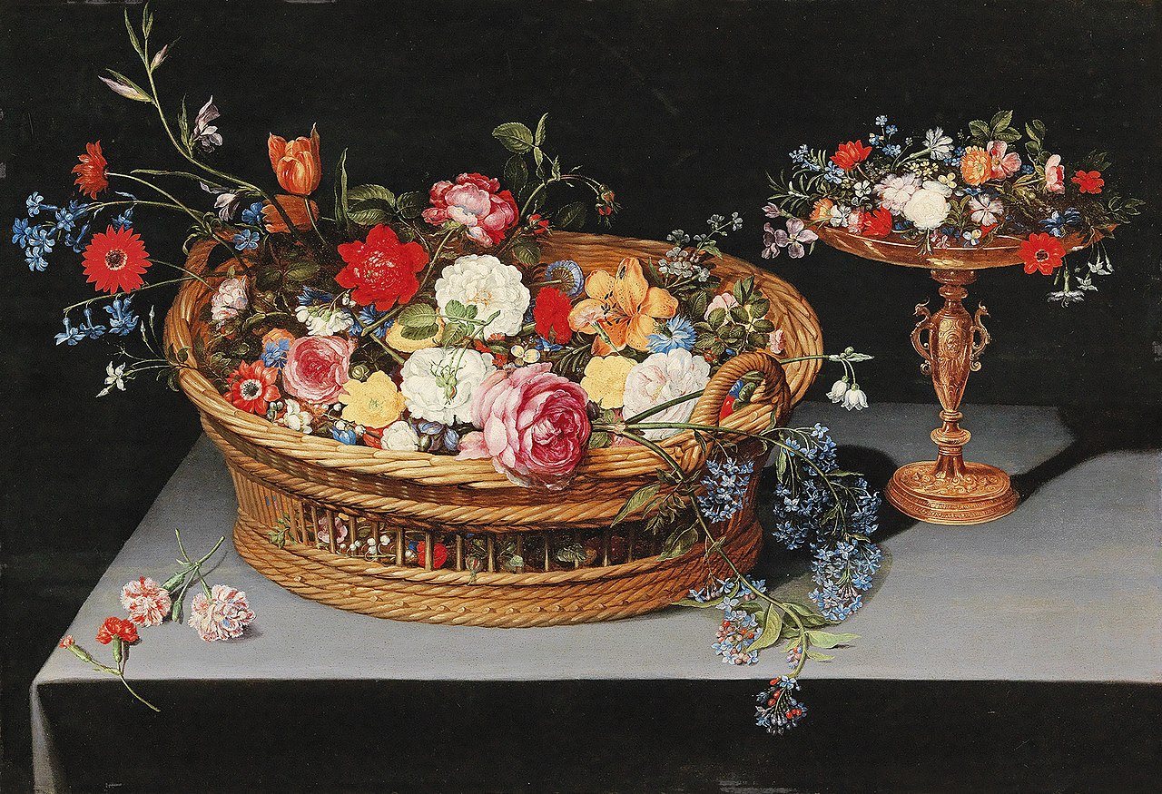 File:Jan Brueghel II - Flowers in a basket and a tazza.jpg - Wikipedia