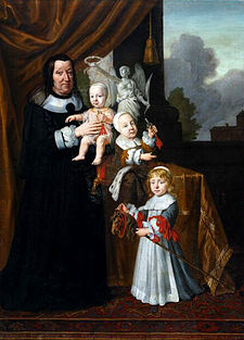 Žofie Eleonora jako vdova se svými falckými vnuky, Alexandrem Zikmundem, Františkem Ludvíkem a Fridrichem Vilémem, od Johannese Spilberga, 1667