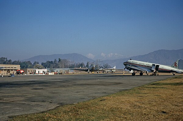 A Royal Nepal Airlines plane at Tribhuvan Airport in March 1963