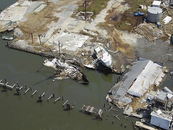 Storm damage from Hurricane Katrina in September 2005