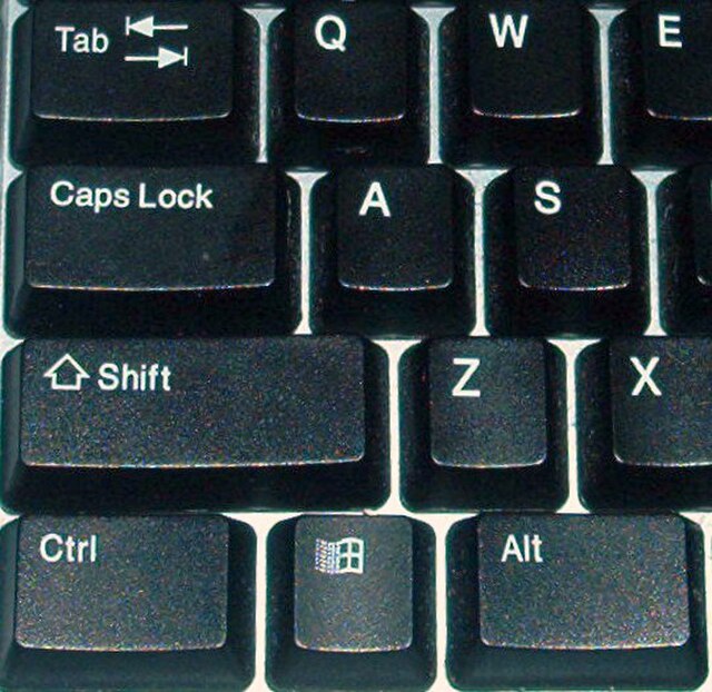 The Caps Lock key on a PC keyboard with US keyboard layout (near upper-left corner, below the Tab key and above the left Shift key)