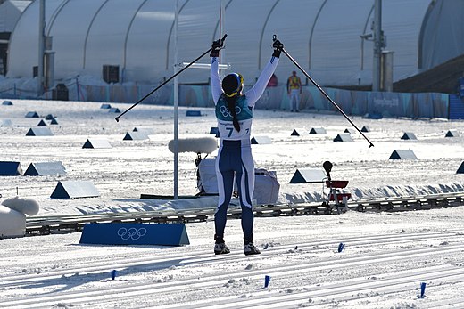 Krista Pärmäkoski tijdens de Olympische Winterspelen 2018 in Pyeongchang.