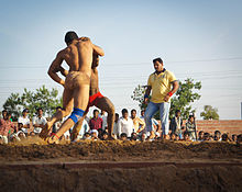 Wrestling match in Bharatpur, 2013. Kushti (in Bharatpur March 2013).jpg