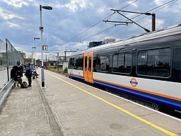 LO Class 710 arriving at pl 1 in Romford up, 2021