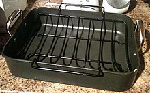 A large roasting pan with a removable rack and a non-stick surface coating. Large roasting pan with rack.jpg