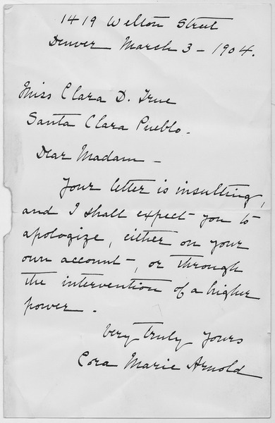 File:Letter to Clara True from Cora Marie Arnold referring to a previous letter. - NARA - 293268.tif