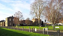 Former Regimental School on Greenhill Terrace, with Mallet's Mortar alongside. London, Woolwich, former military buildings01.jpg